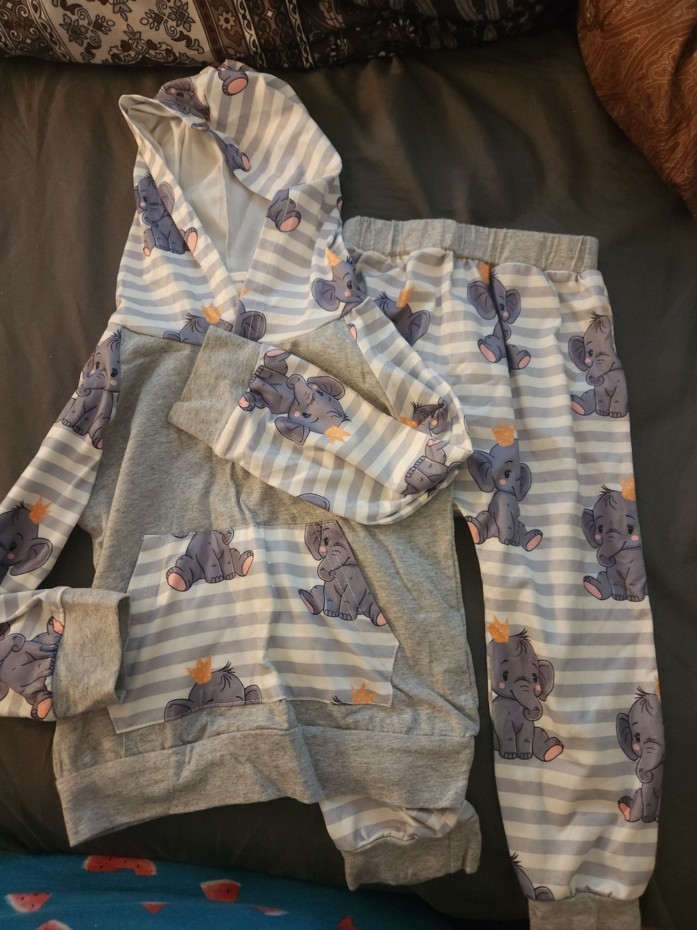 Grey & Light Blue Elephant Print Kids Set